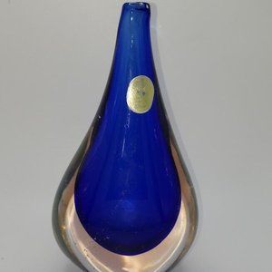 Vintage Cased Blue Glass Teardrop Sommerso Kristal Samobor Yugoslavia Vase